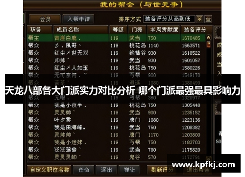 天龙八部各大门派实力对比分析 哪个门派最强最具影响力