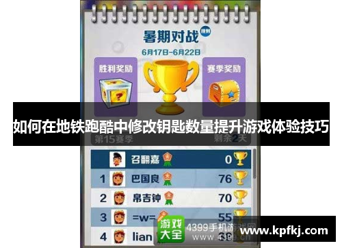 如何在地铁跑酷中修改钥匙数量提升游戏体验技巧